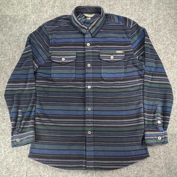 Eddie Bauer Flannel Shirt Mens Small Blue Stripe Long Sleeve Button Up Boho - Picture 1 of 13